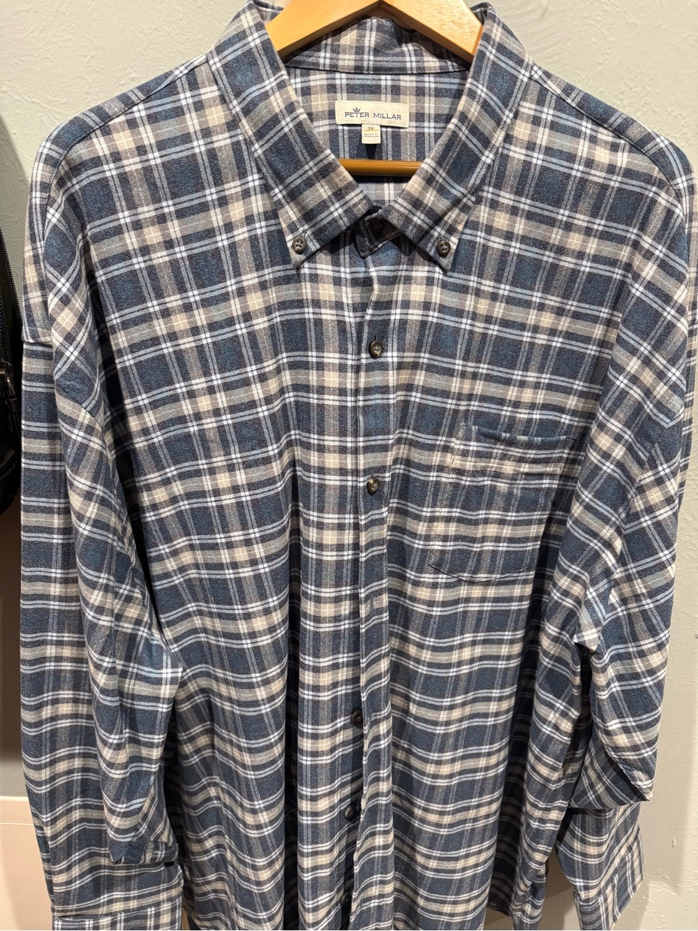 Peter Millar Navy and White Plaid Button-Down Shirt